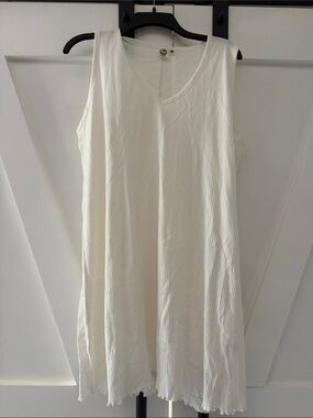 Lagaci Ivory Ribbed V-Neck Swing Tank Dress